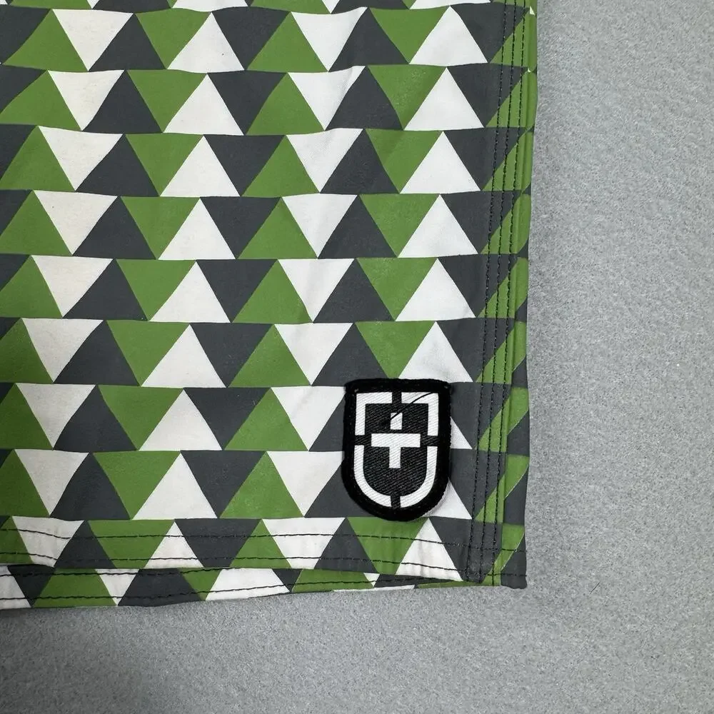 Jedidiah Men’s Board Shorts Size 34 Green Gray Triangle Surf Swim USA
